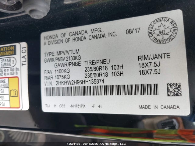 Honda CR-V 2017 2HKRW2H96HH135874 Image 9