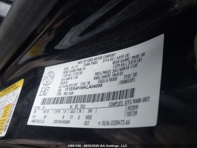 Ford Ranger Lariat 2019 1FTER4FH6KLA04099 Image 9
