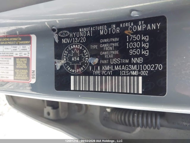 12691210 :رقم المزاد ، KMHLM4AG3MU100270 vin ، 2021 Hyundai Elantra Preferred Ivt مزاد بيع