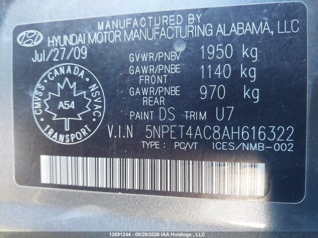 Продаж на аукціоні авто 2010 Hyundai Sonata Gls, vin: 5NPET4AC8AH616322, номер лоту: 12691244