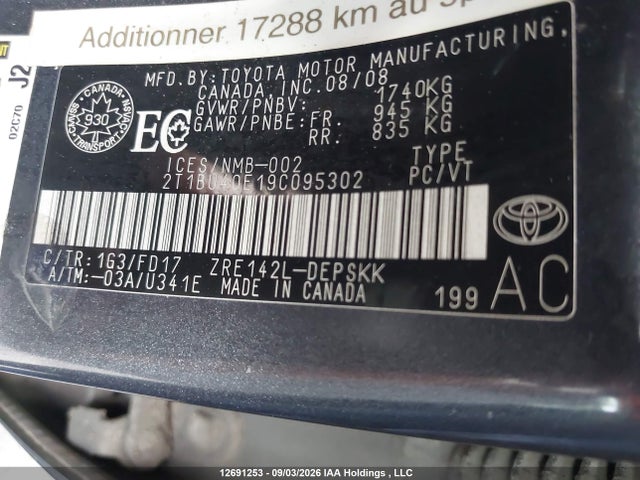 Продажа на аукционе авто 2009 Toyota Corolla S/le/xle, vin: 2T1BU40E19C095302, номер лота: 12691253