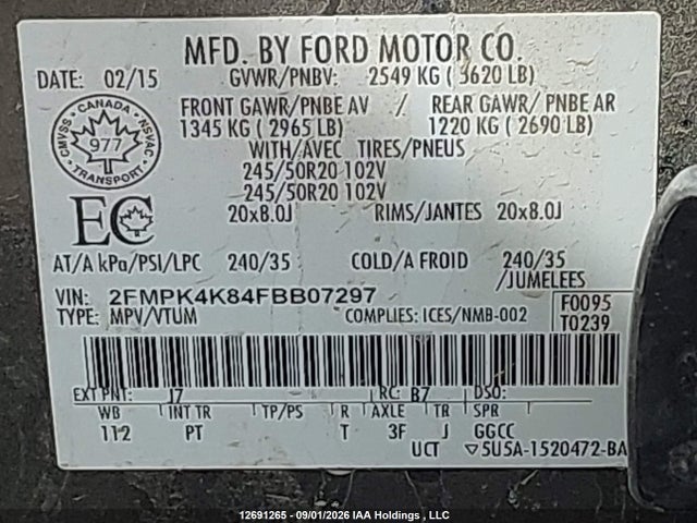 Ford Edge Titanium 2015 2FMPK4K84FBB07297 Image 9