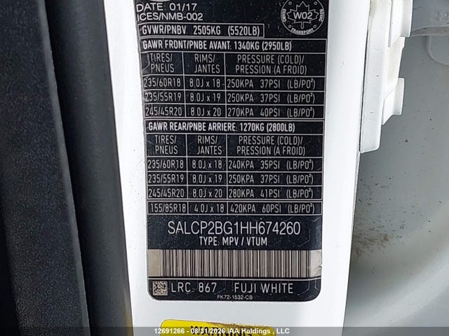 Продажа на аукционе авто 2017 Land Rover Discovery Sport Se, vin: SALCP2BG1HH674260, номер лота: 12691266