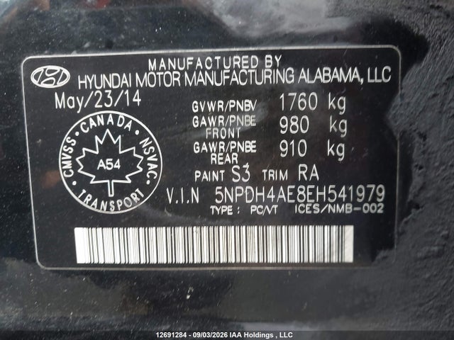 2014 Hyundai Elantra Gl მანქანა იყიდება აუქციონზე, vin: 5NPDH4AE8EH541979, აუქციონის ნომერი: 12691284
