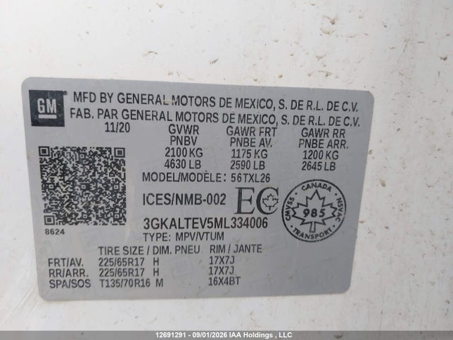 Aukcja sprzedaży 2021 Gmc Terrain Sle, vin: 3GKALTEV5ML334006, numer aukcji: 12691291