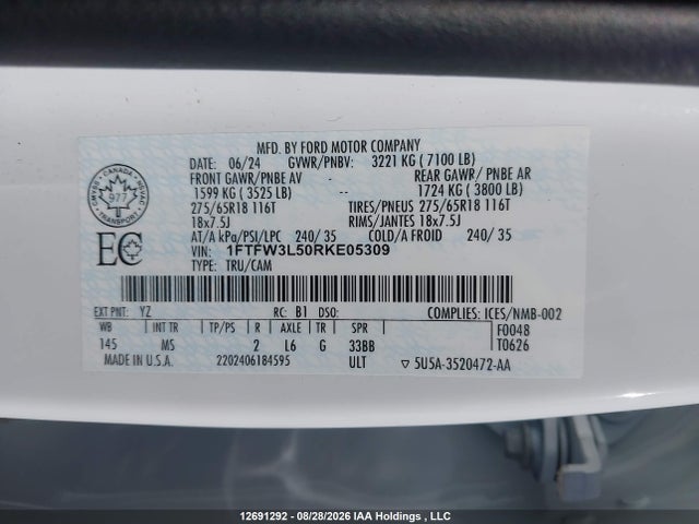 Продаж на аукціоні авто 2024 Ford F-150 Xlt, vin: 1FTFW3L50RKE05309, номер лоту: 12691292
