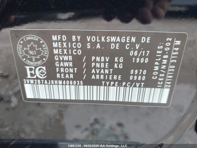 3VW2B7AJ8HM406035 Volkswagen Jetta 1.4 Tsi Trendline+