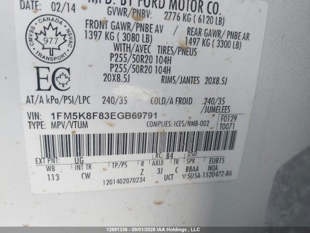Продаж на аукціоні авто 2014 Ford Explorer Limited, vin: 1FM5K8F83EGB69791, номер лоту: 12691336