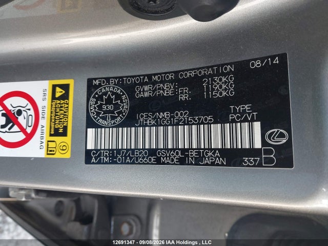 Aukcja sprzedaży 2015 Lexus Es 350 350, vin: JTHBK1GG1F2153705, numer aukcji: 12691347