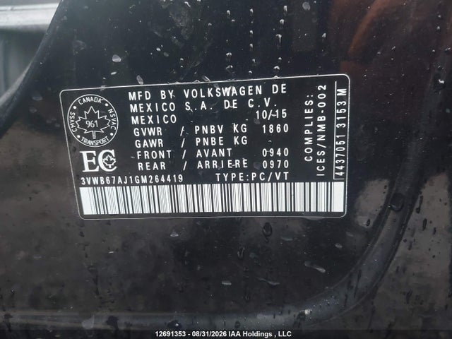 Продаж на аукціоні авто 2016 Volkswagen Jetta, vin: 3VWB67AJ1GM264419, номер лоту: 12691353