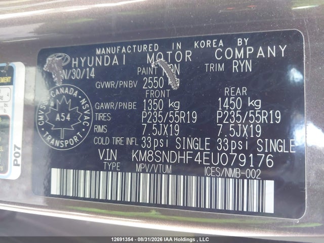 KM8SNDHF4EU079176 Hyundai Santa Fe Gls