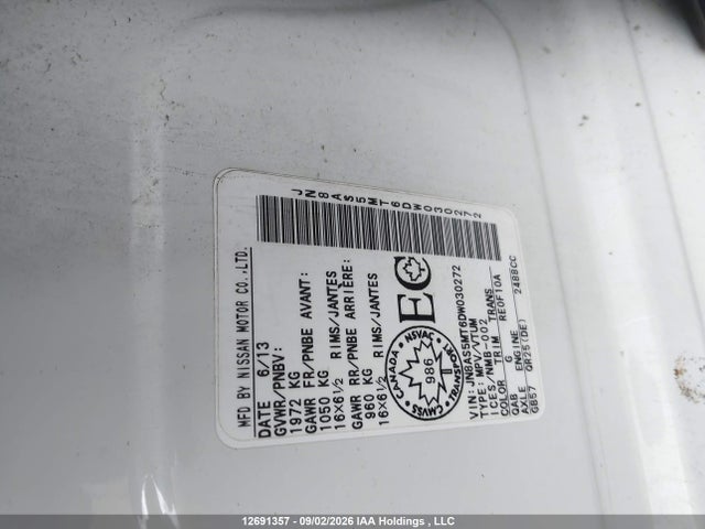 12691357 :رقم المزاد ، JN8AS5MT6DW030272 vin ، 2013 Nissan Rogue S/sv مزاد بيع