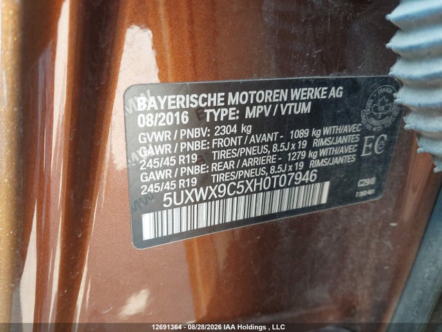 5UXWX9C5XH0T07946 BMW X3 Xdrive28i