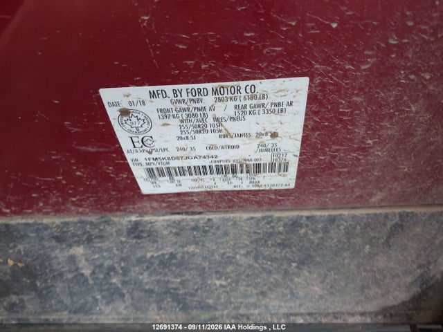 Ford EXPLORER XLT 2018 1FM5K8D87JGA74342 Image 9