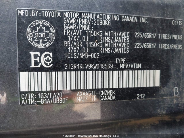 2T3R1RFV9KW018569 Toyota Rav4 Xle