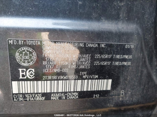 2T3R1RFV9KW018569 Toyota Rav4 Xle