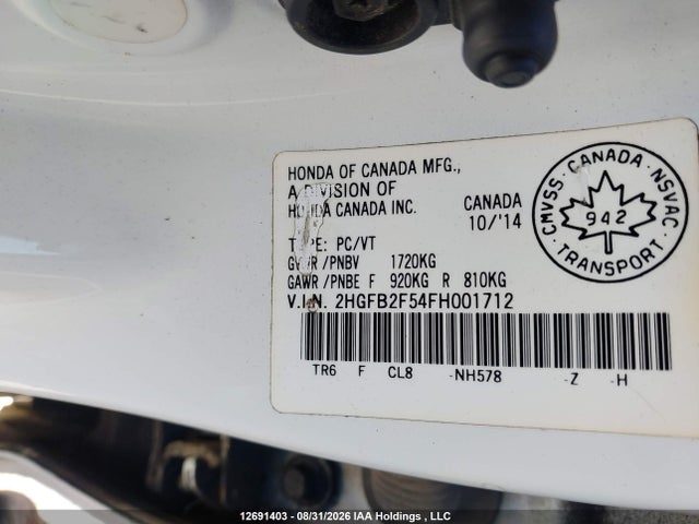 Honda CIVIC EX 2015 2HGFB2F54FH001712 Image 9