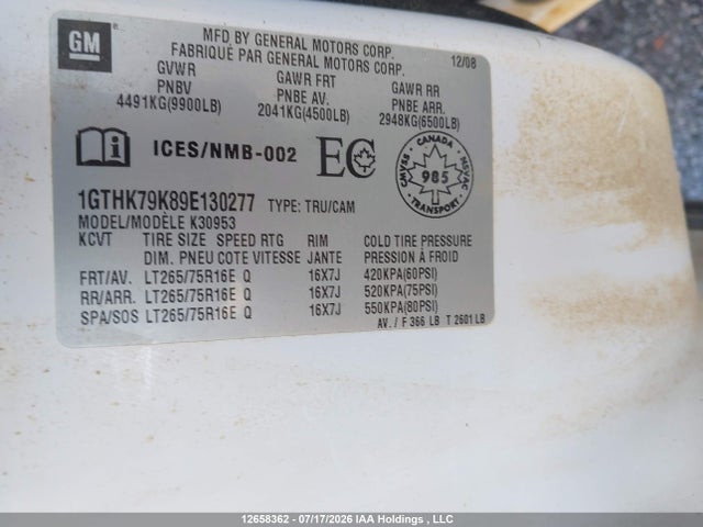 Aukcja sprzedaży 2009 Gmc Sierra 3500hd Wt, vin: 1GTHK79K89E130277, numer aukcji: 12658362
