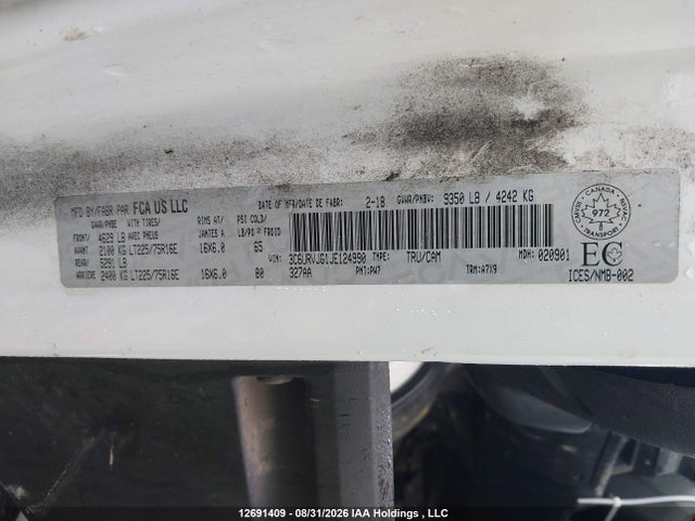 12691409 :رقم المزاد ، 3C6URVJG1JE124990 vin ، 2018 Ram Promaster 3500 3500 High مزاد بيع