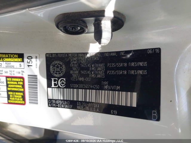 5TDDK3DC5GS144250 Toyota Sienna Xle/limited