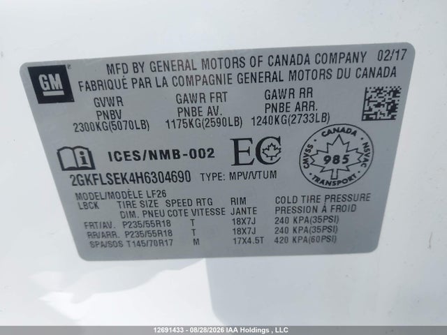 GMC Terrain Sle 2017 2GKFLSEK4H6304690 Image 9