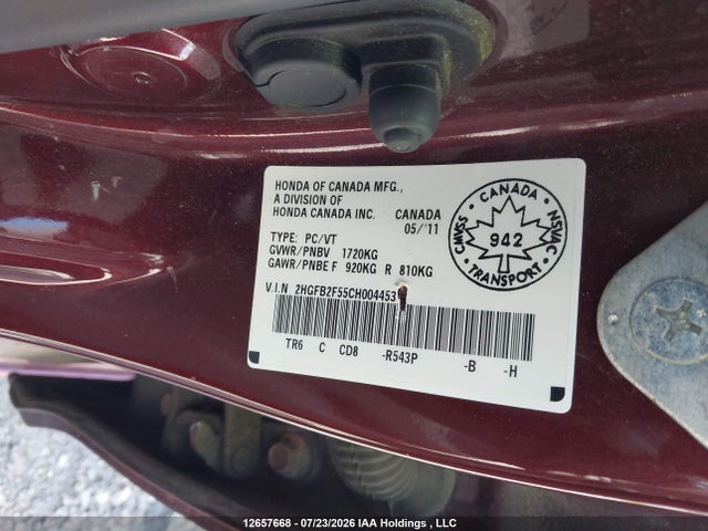 Aukcja sprzedaży 2012 Honda Civic Ex 4dr, vin: 2HGFB2F55CH004453, numer aukcji: 12657668