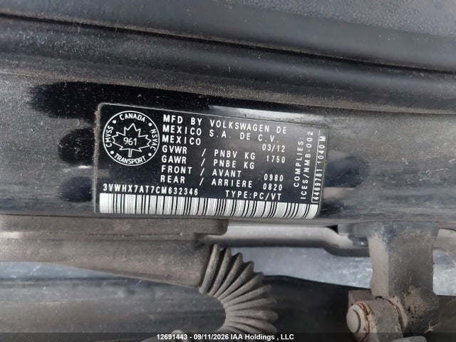 2012 Volkswagen Beetle მანქანა იყიდება აუქციონზე, vin: 3VWHX7AT7CM632346, აუქციონის ნომერი: 12691443