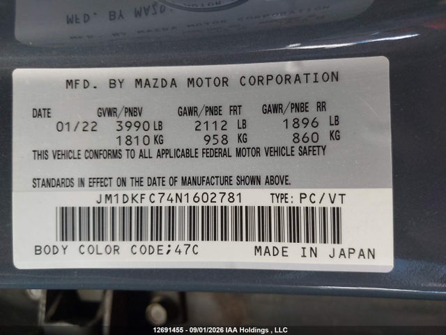 Продажа на аукционе авто 2022 Mazda Cx-3 Touring, vin: JM1DKFC74N1602781, номер лота: 12691455