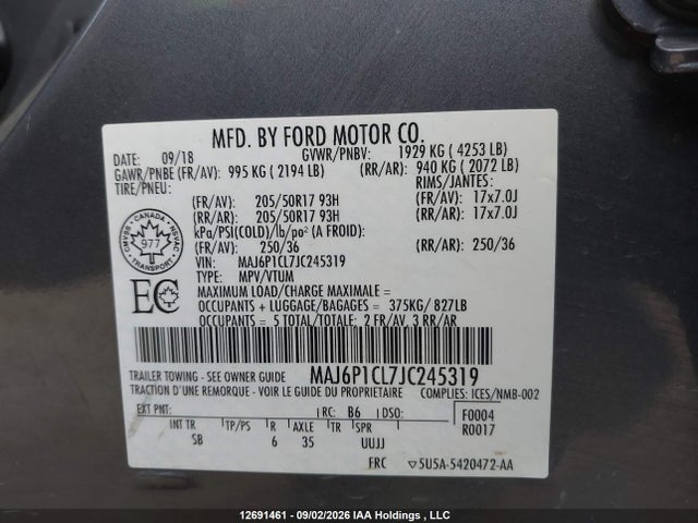 MAJ6P1CL7JC245319 Ford Ecosport Ses