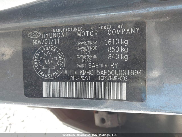 12691466 :رقم المزاد ، KMHCT5AE5CU031894 vin ، 2012 Hyundai Accent مزاد بيع