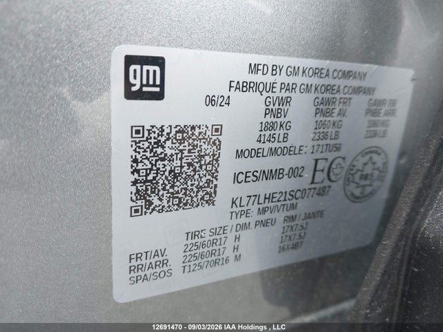 Продажа на аукционе авто 2025 Chevrolet Trax Lt Fwd, vin: KL77LHE21SC077487, номер лота: 12691470
