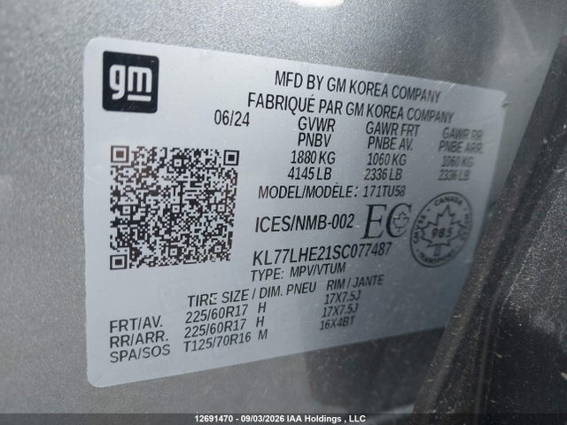 Продажа на аукционе авто 2025 Chevrolet Trax Lt Fwd, vin: KL77LHE21SC077487, номер лота: 12691470