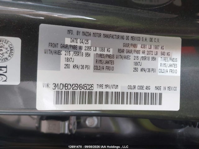 12691478 :رقم المزاد ، 3MVDMBCM2SM845026 vin ، 2025 Mazda Cx-30 مزاد بيع