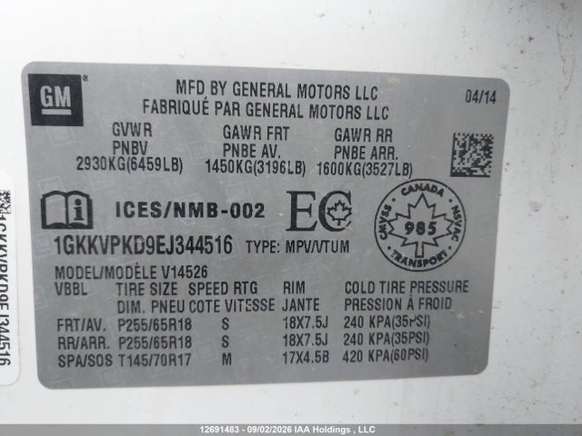 Продажа на аукционе авто 2014 Gmc Acadia Sle, vin: 1GKKVPKD9EJ344516, номер лота: 12691483