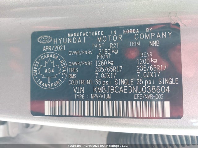 Продаж на аукціоні авто 2022 Hyundai Tucson Sel, vin: KM8JBCAE3NU038604, номер лоту: 12691497