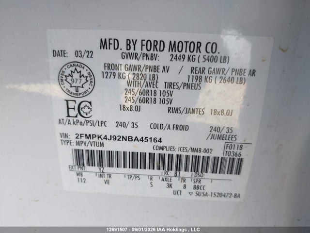 Ford EDGE SEL 2022 2FMPK4J92NBA45164 Image 19