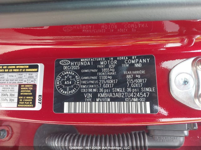 KM8HA3AB2TU424547 Hyundai Kona Essential Fwd