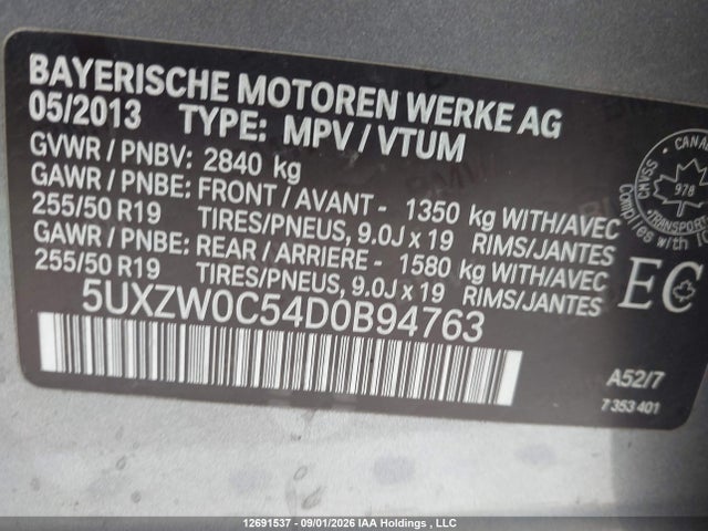 Aukcja sprzedaży 2013 Bmw X5 Xdrive35d, vin: 5UXZW0C54D0B94763, numer aukcji: 12691537