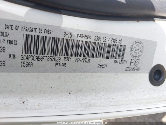 Aukcja sprzedaży 2015 Dodge Journey Cvp/se Plus, vin: 3C4PDCAB0FT657820, numer aukcji: 12691553