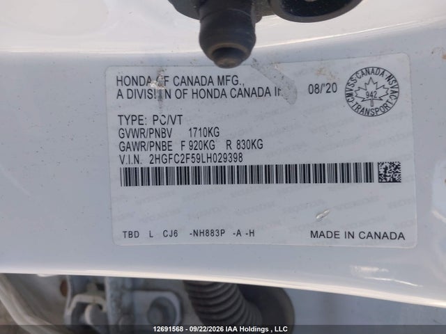 Honda Civic Lx 2020 2HGFC2F59LH029398 Image 9