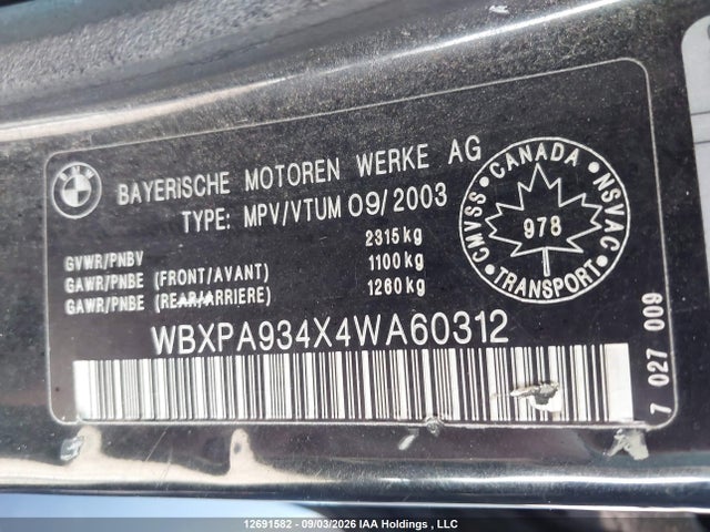 12691582 :رقم المزاد ، WBXPA934X4WA60312 vin ، 2004 Bmw X3 3.0i مزاد بيع