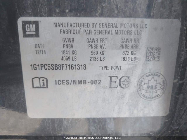 1G1PC5SB8F7161318 Chevrolet Cruze 1lt