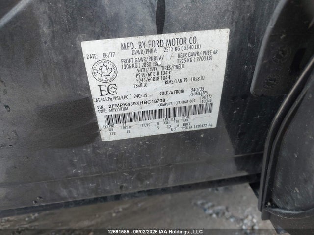 Продаж на аукціоні авто 2017 Ford Edge, vin: 2FMPK4J9XHBC18708, номер лоту: 12691585
