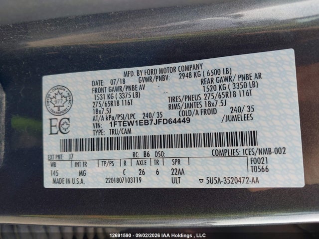 Ford F-150 Xlt 2018 1FTEW1EB7JFD64449 Image 18