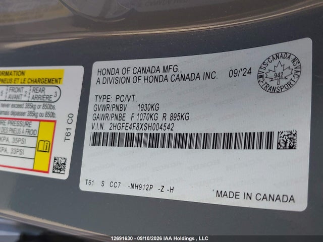Продаж на аукціоні авто 2025 Honda Civic Sport Hybrid/sport Touring Hybrid, vin: 2HGFE4F8XSH004542, номер лоту: 12691630