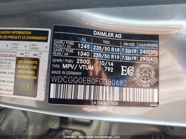 WDCGG0EB0FG380682 Mercedes-Benz Glk 250 Bluetec 4matic