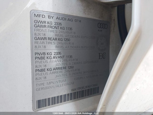 Aukcja sprzedaży 2015 Audi A4 Allroad Premium, vin: WA1TFCFL3FA017886, numer aukcji: 12691644