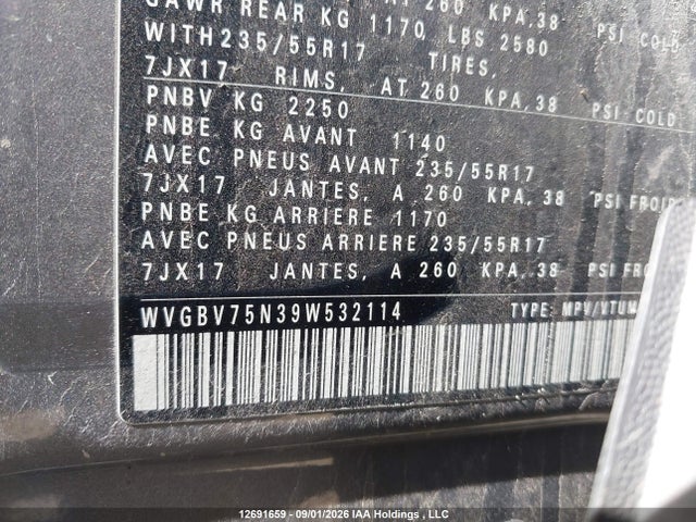 2009 Volkswagen Tiguan Se/sel მანქანა იყიდება აუქციონზე, vin: WVGBV75N39W532114, აუქციონის ნომერი: 12691659