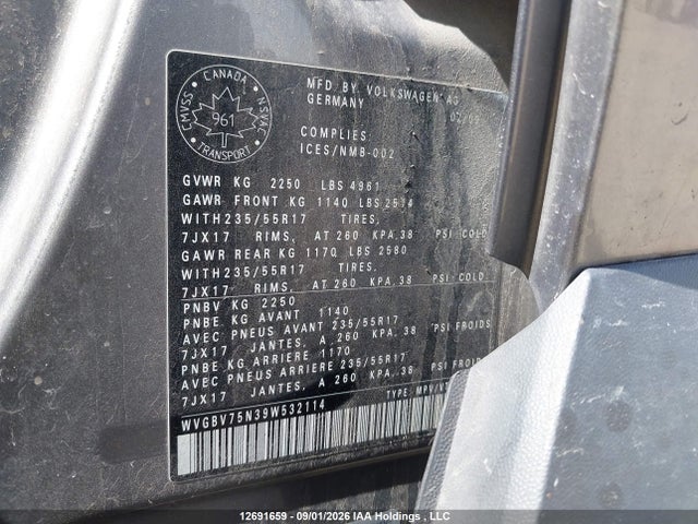 2009 Volkswagen Tiguan Se/sel მანქანა იყიდება აუქციონზე, vin: WVGBV75N39W532114, აუქციონის ნომერი: 12691659