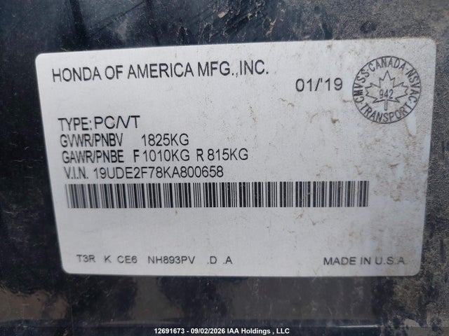 12691673 :رقم المزاد ، 19UDE2F78KA800658 vin ، 2019 Acura Ilx Premium/technology مزاد بيع